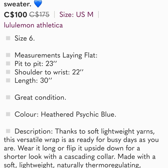 Lululemon Merino wool sweater size 10 - Picture 4 of 4